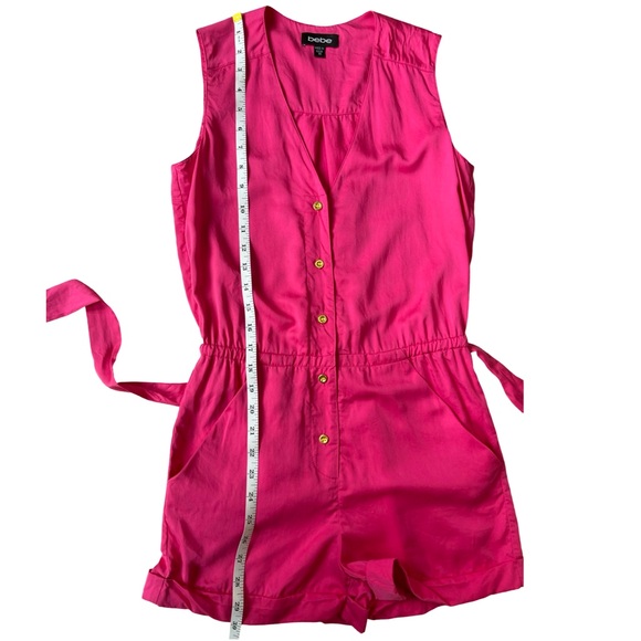 Bebe Hot Pink Sleeveless Belted Romper w/ Pockets - Y2K / Early 2000s - Size 00 - Picture 9 of 13